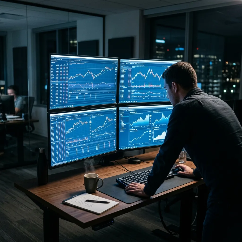 Professional trading setup with multiple monitors